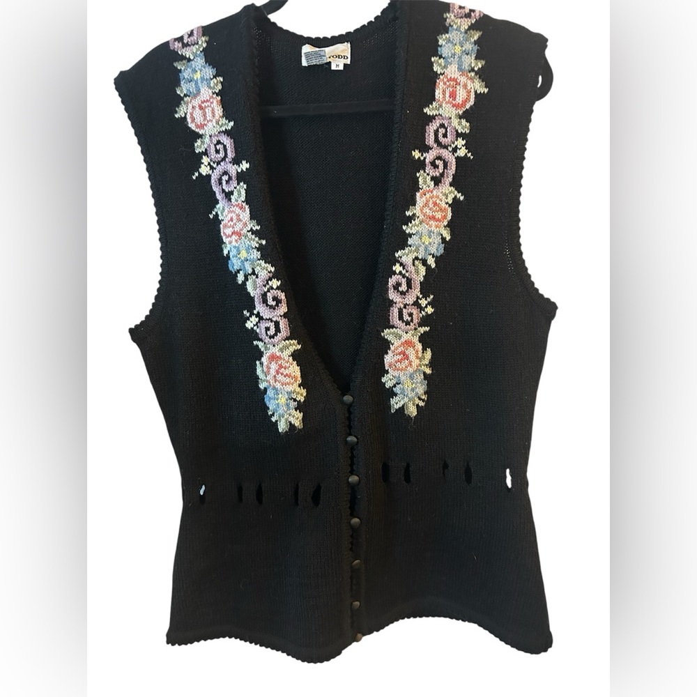 Vintage Toni Todd Crochet Knit Vest with Floral Pattern & Waist Cutout - Medium